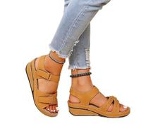 DOIX Women Orthopedic Sandals with Arch Support Comfortable Wedge Fish Mouth Sandals Plantar Fasciitis Sport Sandals for Flat Feet Soft Sole Wide Fit Outdoor Beach Shoes,Yellow,US10/EU41