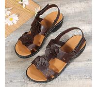 DOIX Women Platform Orthopedic Sandals with Arch Support Comfortable Floral Wedge Fish Mouth Sandals Retro Sport Sandals for Flat Feet Wide Fit Outdoor Beach Shoes,dark brown,US6/EU37