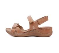 DOIX Womens Orthopedic Casual Flat Sandals Wedge Sandals Arch Support Slipper Comfy Cushion Soft Sole Anti Slip Beach Shoes Hook Loop Ankle Strap Wide Fit Sport Sandal,Brown,US7/EU38