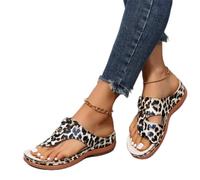 DOIX Women's Orthopedic Clip Toe Sandals Summer Outdoor Bunion Correction Flip Flops with Arch Support Bunion Corrector Slippers Sandals Casual Walking Beach Shoes,leopard print,US6/EU37