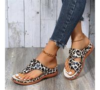 DOIX Women's Orthopedic Clip Toe Sandals Summer Outdoor Bunion Correction Flip Flops with Arch Support Bunion Corrector Slippers Sandals Casual Walking Beach Shoes,leopard print,US9/EU40