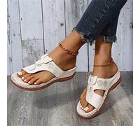 DOIX Women's Orthopedic Clip Toe Sandals Summer Outdoor Bunion Correction Flip Flops with Arch Support Bunion Corrector Slippers Sandals Casual Walking Beach Shoes,beige,US7/EU38