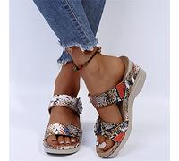 DOIX Women's Platform And Wedge Sandals Summer Flowers Faux PU Leather Slip on Slides Slippers Leopard Print Loafers Moccasins Comfy Mules Beach Walking Shoes,Snake Print,US12/EU43