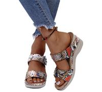 DOIX Women's Platform And Wedge Sandals Summer Flowers Faux PU Leather Slip on Slides Slippers Leopard Print Loafers Moccasins Comfy Mules Beach Walking Shoes,Snake Print,US12/EU43