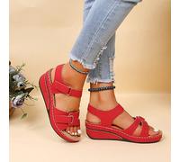 DOIX Women's Red Wedge Sandals, US9/EU40, Arch Support, Comfortable Fish Mouth Sandals for Flat Feet, Wide Fit, Outdoor, Beach Shoes