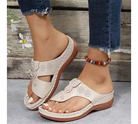 DOIX Womens Sliders Beach Flip Flops Orthopedic Slippers Open Toe Wedges Platform Sandals Summer Arch Support Walking Shoes Anti-Slip Outdoor Pool Sliders Sandals,beige,US8/EU39