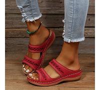 DOIX Women's Summer Clogs Mules Open Toe Sandals with Hollow Embroidered Anti Slip Wedge Loafer Slippers Ladies Slip on Sandals Backless Garden Beach Shoes,Red,US8/EU39