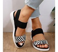 DOIX Womens Summer Zebra Print Sport Sandals Comfy Stretch Knit Strap Flat Sandals Casual Open Toe Soft Sole Fish Mouth Sandals Ladies Slip on Walking Shoes,Black,US11/EU42