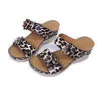 DOIX Women's Thick Sole Slippers Summer Wedge Platform Casual Flowers Sandals Comfortable Slip on Mules Garden Clogs Shoes Open Toe Non-Slip Outdoor Beach Shoes,Leopard Print,US8/EU39