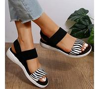 DOIX Women's Zebra Print Flat Sandals Knitting Strap Elastic Comfort Slip on Fish Mouth Sandals Ladies Summer Open Toe Walking Shoes Outdoor Sport Roman Sandals,Black,US8/EU39