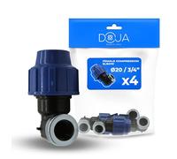 DOJA Barcelona 90º MDPE Female Elbow Connector - Pack 4-20 x 3/4 Inch - Plumbing Part for Drinking Water Pipe, Quick Assembly, Durable, Ideal for Garden and Compression Irrigation System
