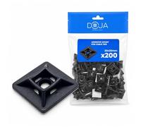 DOJA Barcelona Adhesive Cable Tie Mounts - Pack 200 - Black - Quick Fix, Adhesive Cable Fastener, Easy Installation, Wall-Mounted Cable Management with Versatile Self-Adhesive Holder