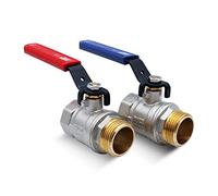 DOJA Barcelona Ball Valve Lever 2-Piece Set - 1" - M-F Brass Ball in Blue & Red, Shut Off Valve for Water Pumps, Tanks, Outdoor Tap Connections, Pipe Fittings