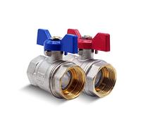 DOJA Barcelona Ball Valves with Wing - Pack 2-1” - Blue and Red, Brass Shut-Off Water Valves, PN-25 Female-Female, Fittings Brass Ball Valve Butterfly Handle Plumbing Ball Valve for Toilet