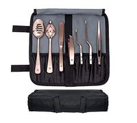 DOJA Barcelona | Chef Plating Kit | Color: Cooper | 7 Stainless Steel Utensils Kit | Culinary Professional Cooking Set | Tweezers Precision Tong, Decorating Serving Slotted Spoon, Cake Icing Spatula