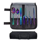 DOJA Barcelona Chef Plating - Kit Rainbow Colour - 7Pc Professional Culinary Plating Tools Set Tweezers, Slotted Spoon, Fish Deboning Tweezers, Chef Art Pencil and Spatula for Artful Presentation