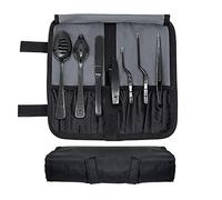 DOJA Barcelona | Chef Plating tools culinary set | Black | 7 Professional cooking Utensils | 3 kitchen tweezers Drawing Pencil Spoon Fish tongs Spatula Slotted spoon | Modernist cuisine food art