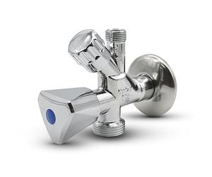 DOJA Barcelona Combination Angle Valve - Chrome Brass Multi-Connection Corner Valve for Sink and Washing Machine 1/2" x 3/4" x 3/8" 115x87mm Metal and Plastic Suitable for Shower and Garden Taps