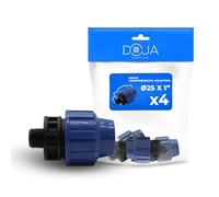 DOJA Barcelona Compression Adapter Male PP Thread - Pack 4-25 x 1 Inch - Connector for Tube, Compression Polyethylene Pipe for Water, Corrosion Resistant, Easy Installation