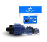 DOJA Barcelona Compression Adapter Male PP Thread - Pack 4-32 x 1" - Connector for Tube, Compression Polyethylene Pipe for Water, Corrosion Resistant, Easy Installation