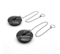 DOJA Barcelona Drain Plug with Chain, 380 mm, Pack of 2, Black Rubber Sink Plug