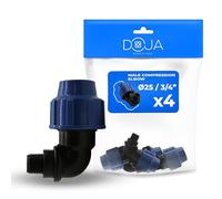 DOJA Barcelona Elbow Compression Male PP 90º - Pack 4-25 x 3/4 Inch - MDPE Polyethylene Pipe, Waterproof Threaded Connector, Easy Installation, Resistant, Ideal Garden Irrigation and Water Systems