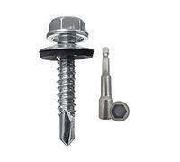 DOJA Barcelona Hex head drilling screws, Self tapping screws with washer, metal self drilling, Hex head, tapping with washer, metal 6.3x25mm + M10 Socket Bit - Pack 100 and Torx Socket Wrench for...