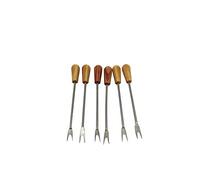 DOJA Barcelona Marshmallow Toasting Forks - Pack of 12 - Reusable Stainless Steel Picks with Wooden Base Cheese Fondue Skewers Grill Skewer Sticks for Chocolate Fountain Dips and Cocktail Garnishes