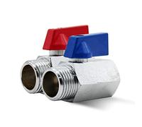 DOJA Barcelona Mini Ball Valve - 2 Pack - 3/8" - M-H Chrome Plated Brass Shut-Off Valve in Blue and Red - Mini Brass Ball Plumbing Ball Valve Pipe Fittings for Water Pumps and Outdoor Taps