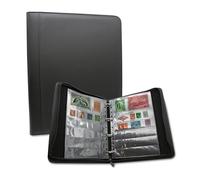 DOJA Barcelona Postage Stamp Album-PU Leather Stamp Book for Collectors with Zipper and Ring Binder, 16 Double-Sided Sheets and Multiple Size Pockets for Stamp Collecting, Different Pocket Dimensions