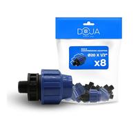 DOJA Barcelona PP Coupling MDPE Quick Connector - 20 x 1/2 Inch - Pack of 8 - PE Pipe Adapter with Konexion Fix and Safe, Durable Use, Easy to Assemble and Connect, PE Pipe Screw Connection