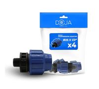 DOJA Barcelona PP Coupling MDPE Quick Connector - 25 x 1/2 Inch - Pack of 4 - PE Pipe Adapter with Konexion Fix and Safe, Durable Use, Easy to Assemble and Connect, PE Pipe Screw Connection