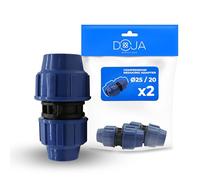 DOJA Barcelona PP Coupling Reduces MDPE Reducing Coupling - 25 mm x 20 mm - Pack of 2 - PE Pipe Clamp Connector for Quick Assembly, Robust, Prevents Leaks, Pipe for Drinking Water Pipe Connector