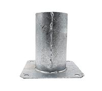DOJA Barcelona Round Post Holder, 81mm x 150mm x 150mm, Galvanised Steel, Screw-On Sleeve & Base, Ground Anchor for Wooden Posts & Beams
