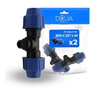 DOJA Barcelona T-Piece PE Pipe with Male Thread - 20 x 1/2 x 20 - Pack of 2 - PP T-Piece Screw Connection, Quick Secure Connection, Corrosion Resistant, PE Pipe T-Coupling, PE Clamp Connector