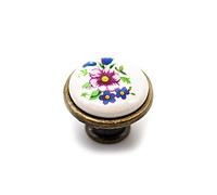 DOJA Barcelona Vintage Cupboard Knobs Floral Spring Porcelain - Pack 4 - Ø26.5x23mm - Antique Door Knobs with Brass Base Rustic Drawer Knob Vintage for Kitchen Cabinet Wardrobe