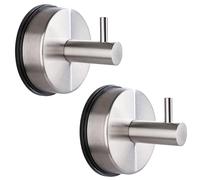 DOJASOHILMI 2PCS Strong Vacuum Suction Cup Hooks - Stainless Steel Towel Hanger for Bathroom Kitchen, Waterproof Removable No Drilling, Smooth Edge Anti-Scratch Modern Appearance