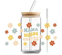 DOJASOHILMI 500ml Glass Cups with Lids and Straws, Can Shaped Cups Set, Iced Coffee Cup Cute Glass Cup for Iced Bubble Tea, Smoothies, Beer, Juice, Matcha, Water