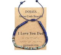 DOJAYA Adjustable Morse Code I Love You Dad Bracelet,2x4mm Lapis Lazuli with African Turquoise Bohemian Ethnic Beads, Gift for Dad, Father's Day Personalized Jewelry, M, Stone, no gemstone