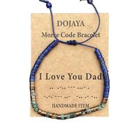 DOJAYA Adjustable Morse Code I Love You Dad Bracelet,2x4mm Lapis Lazuli with African Turquoise Bohemian Ethnic Beads, Gift for Dad, Father's Day Personalized Jewelry, M, Stone, no gemstone