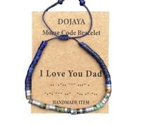 DOJAYA Adjustable Morse Code I Love You Dad Bracelet,2x4mm Lapis Lazuli with African Turquoise Bohemian Ethnic Beads, Gift for Dad, Father's Day Personalized Jewelry, M, Stone, no gemstone