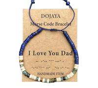 DOJAYA Adjustable Morse Code I Love You Dad Bracelet,2x4mm Lapis Lazuli with African Turquoise Bohemian Ethnic Beads, Gift for Dad, Father's Day Personalized Jewelry, M, Stone, no gemstone