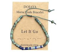 DOJAYA Inspirational Morse Code Bracelet with Let It Go Hidden Message,Handmade Adjustable Cord Unisex Beaded Jewelry for Women Men,Motivational Gift for Stress Relief, M, Stone, no gemstone