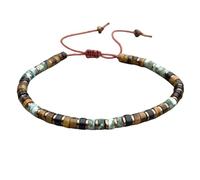 DOJAYA Tiger Eye Green Spot Jasper Minimalist 2x4mm Boho Beaded Natural Stone Unisex Bracelet Macrame Adjustable Yoga,Birthday Gift, M, Stone, no gemstone
