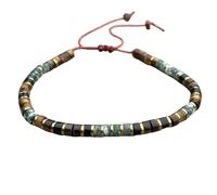 DOJAYA Tiger Eye Green Spot Jasper Minimalist 2x4mm Boho Beaded Natural Stone Unisex Bracelet Macrame Adjustable Yoga,Birthday Gift, M, Stone, no gemstone