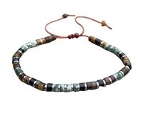 DOJAYA Tiger Eye Green Spot Jasper Minimalist 2x4mm Boho Beaded Natural Stone Unisex Bracelet Macrame Adjustable Yoga,Birthday Gift, M, Stone, no gemstone