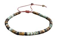 DOJAYA Tiger Eye Green Spot Jasper Minimalist 2x4mm Boho Beaded Natural Stone Unisex Bracelet Macrame Adjustable Yoga,Birthday Gift, M, Stone, no gemstone