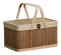 Dojimayisc Bamboo Basket Bamboo Picnic Basket with Lid Handheld Snacks Bread Storage Basket