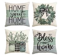 Dojimayisc Set of 4 Spring Decorations Eucalyptus Farmhouse Throw Pillow Cushion Case 18 X 18 for Couch