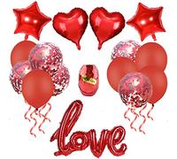 DOJoykey 16pcs Valentines Day Balloon Decoration Set, Love Foil Balloon, Red Latex Balloons, Star and Heart Shape Foil Balloons Red Ribbon for Valentines Day, Engagement and Wedding Party Decoration